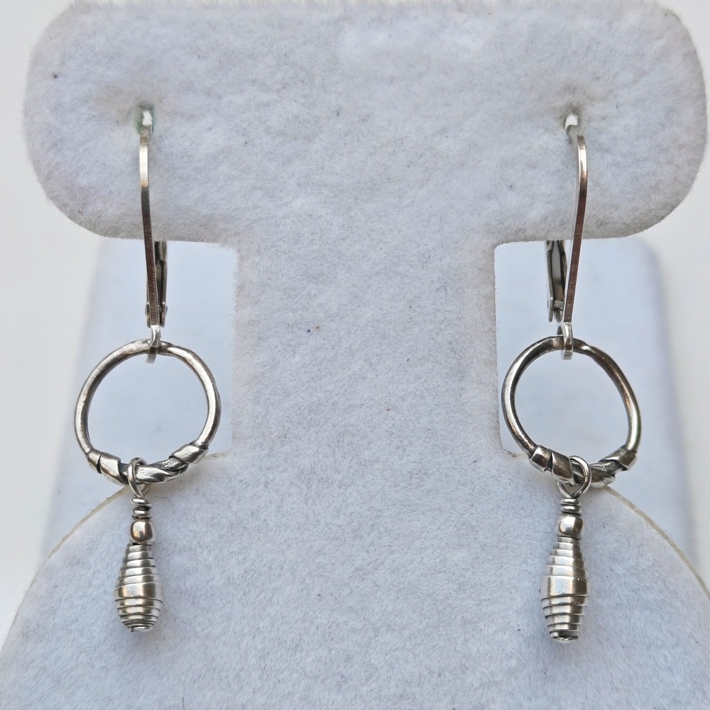 Sterling Silver 925 Drop Earrings Silver Twisted Hoop Dangle Artisan Wrapped